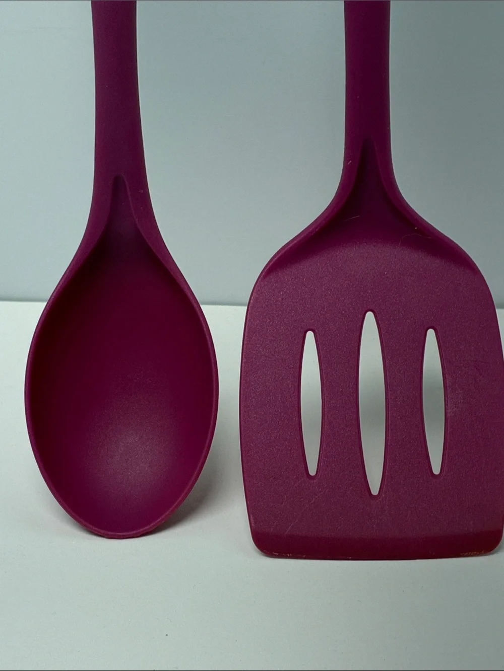 Silicone Cooking Spoon and Slotted Turner Set - Plum with Teal Accent